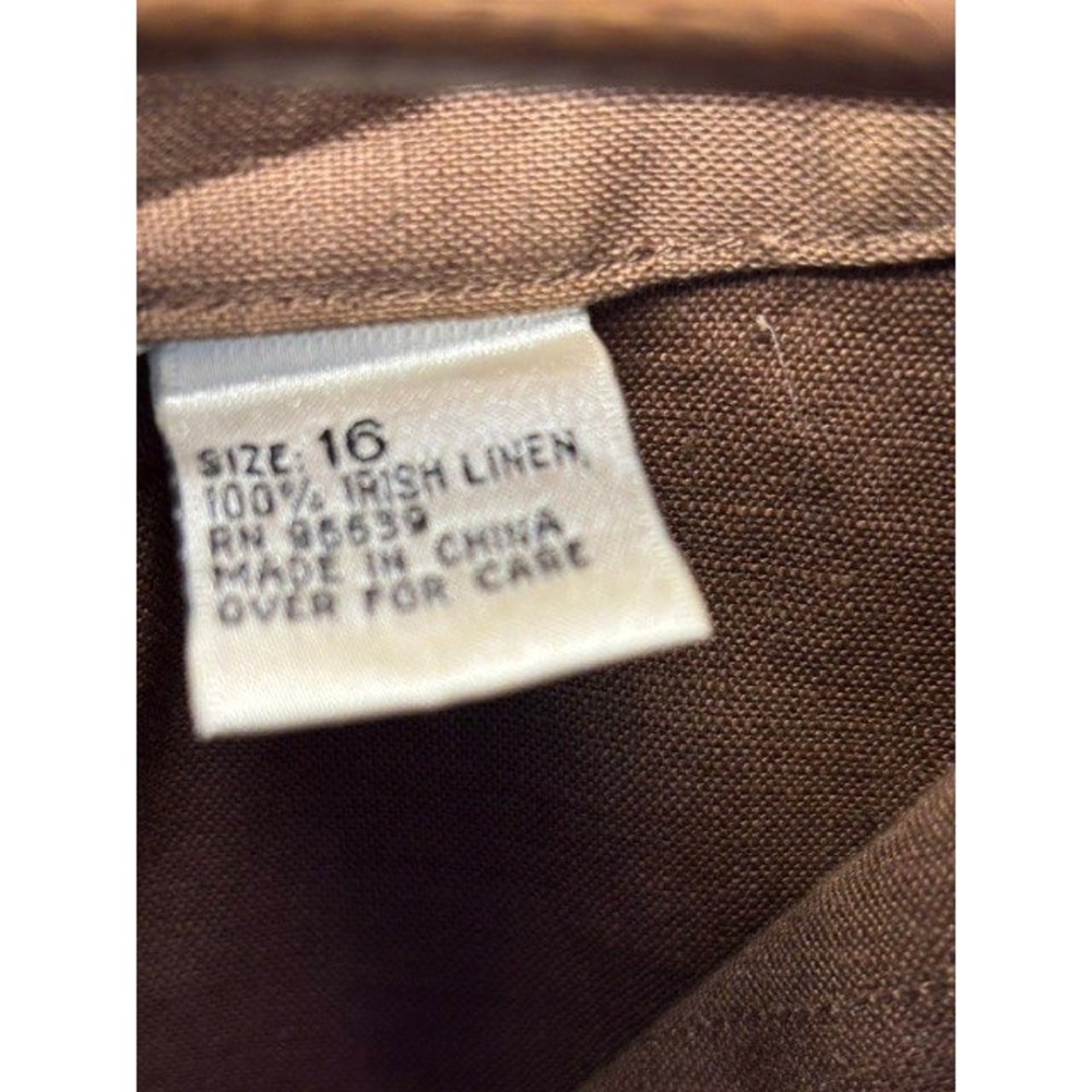 Nikki Valenti Womens 100% Irish Linen 2 Piece Pant Set Brown Embroidered Size 16 - Picture 5 of 13